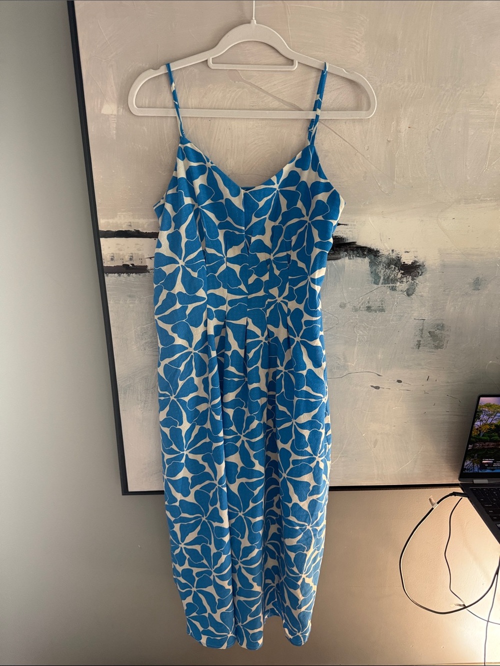 Mango blue and White Floral Slip Midi Dress size 6